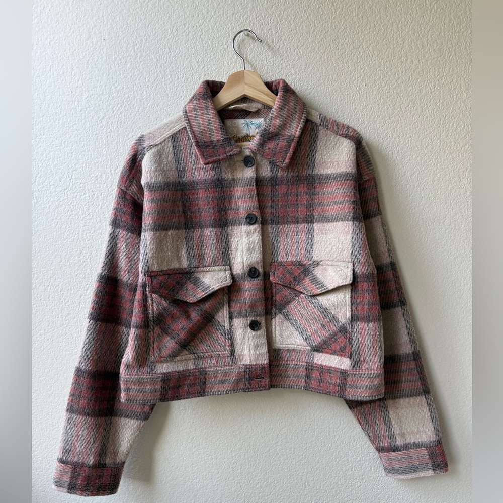 Roxy Red and Cream Plaid Utility Jacket